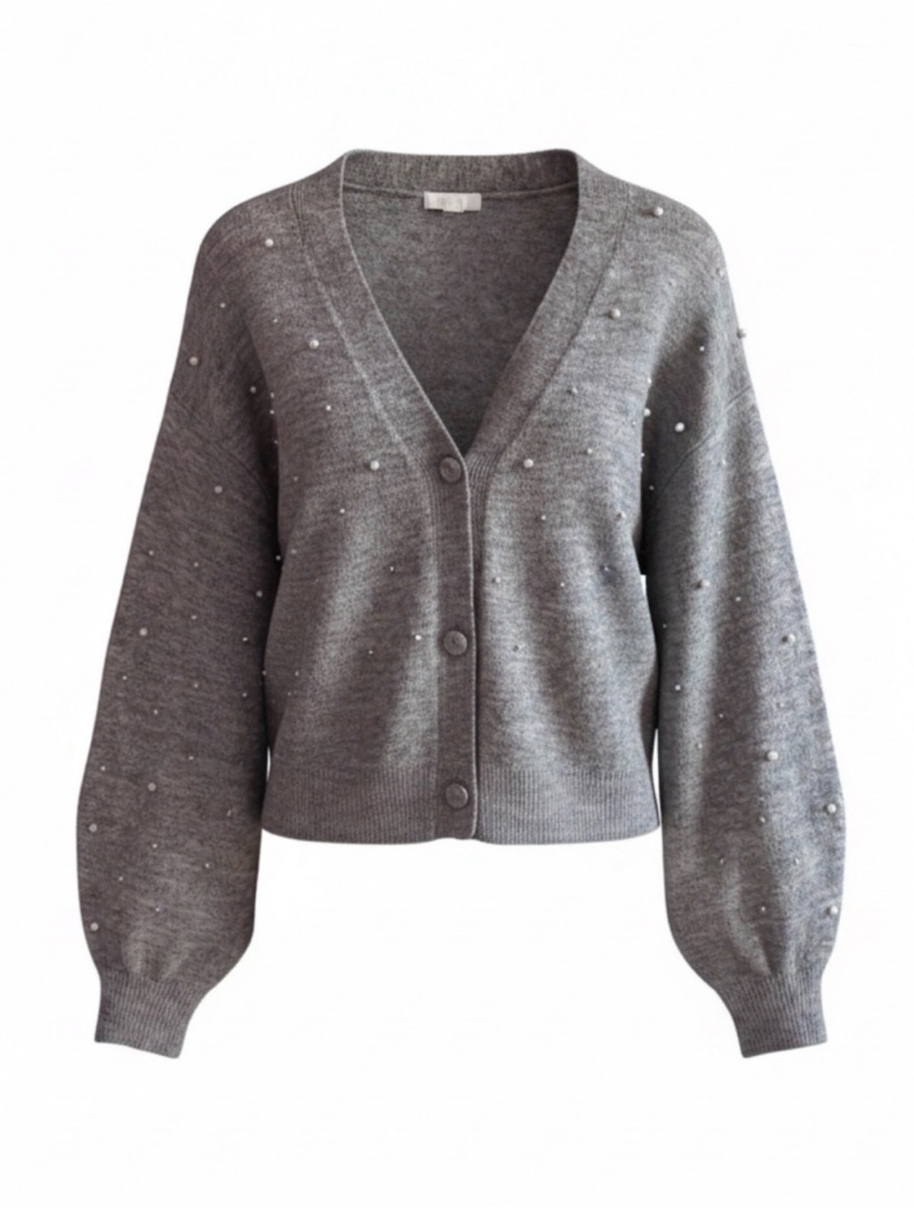 H&M Gray V-Neck Pearl-Embellished Cardigan Xl